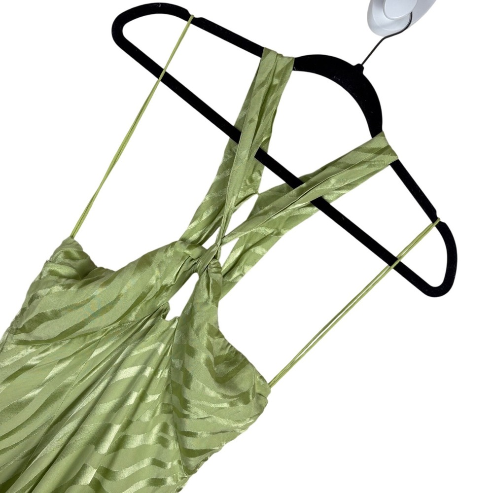 Saylor Connor Sage Green Zebra Jacquard Halter Midi Dress Side Slit Size S - Picture 3 of 6